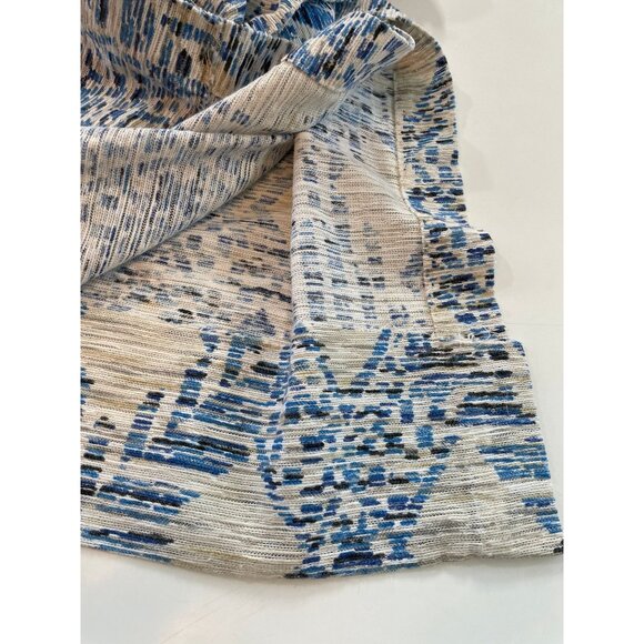 Vintage 1970s curtains, blue white abstract print, pair of pleated panels - Picture 7 of 10